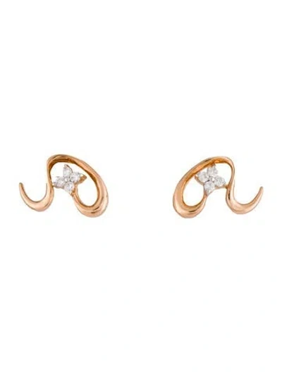Pre-owned Earrings 18k Diamond Swirl Stud  In Multi