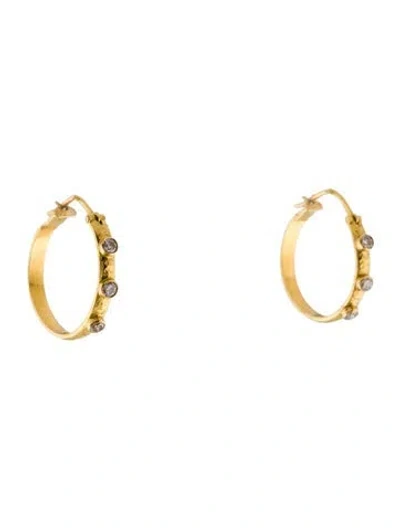 Pre-owned Earrings 18k Diamond Textured Hoop  In Multi