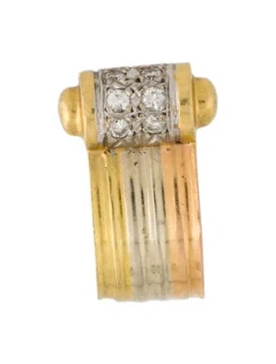 Pre-owned Earrings 18k Diamond Tri Color Single Earclip In Multi