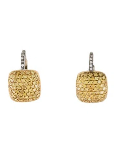 Pre-owned Earrings 18k Diamond Two-tone Cushion Drop  In Multi