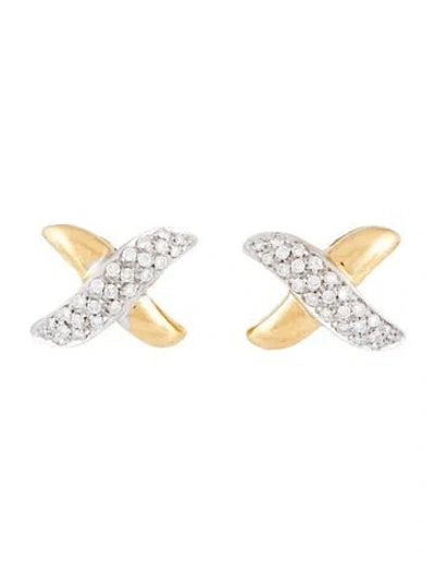 Pre-owned Earrings 18k Diamond X Stud  In Multi