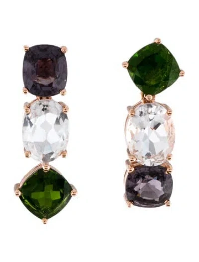 Pre-owned Earrings 18k Diopside, Topaz, & Spinel Asymmetrical Drop  In Multi