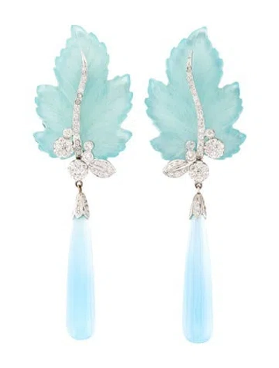 Pre-owned Earrings 18k Dyed Chalcedony & 1.40ctw Diamond Drop  In Multi