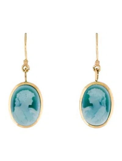 Pre-owned Earrings 18k Dyed Chalcedony Cameo Drop  In Multi