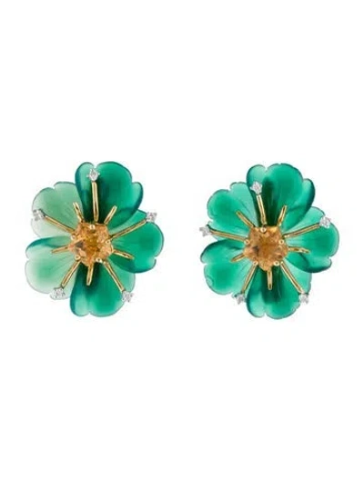 Pre-owned Earrings 18k Dyed Chalcedony, Citrine & Diamond Convertible Earclip  In Multi