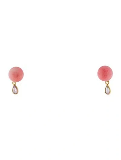Pre-owned Earrings 18k Dyed Coral & Pink Sapphire Drop