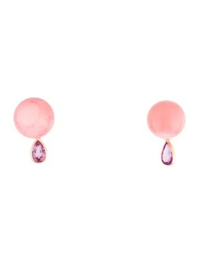 Pre-owned Earrings 18k Dyed Coral & Sapphire Drop  In Multi