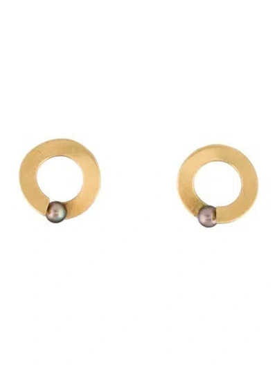 Pre-owned Earrings 18k Dyed Pearl Circle Stud  In Multi