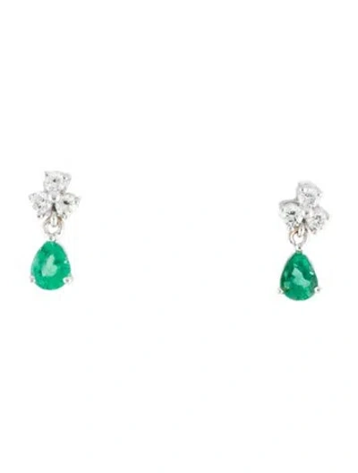 Pre-owned Earrings 18k Emerald & Diamond  In Multi