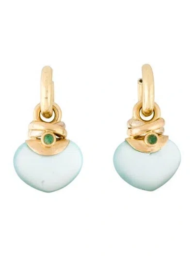 Pre-owned Earrings 18k Emerald & Glass Drop  In Multi
