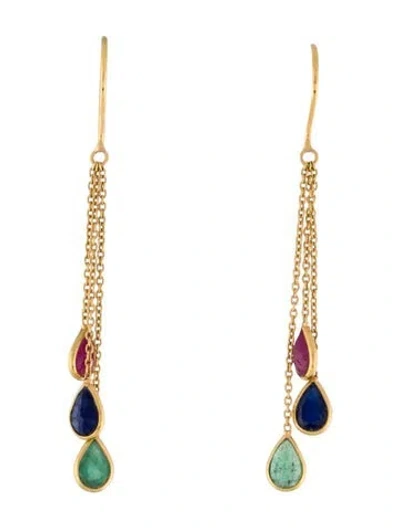 Pre-owned Earrings 18k Emerald, Blue Sapphire & Ruby Drop  In Multi