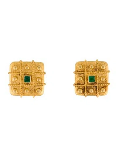 Pre-owned Earrings 18k Emerald Clip-on  In Multi