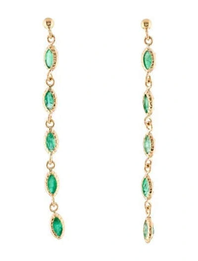 Pre-owned Earrings 18k Emerald Drop  In Multi