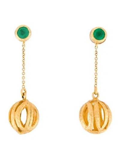 Pre-owned Earrings 18k Emerald Drop  In Multi