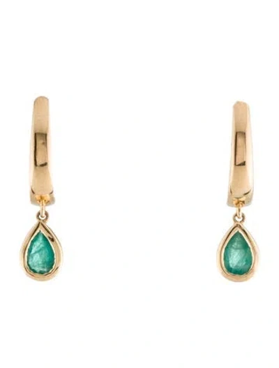Pre-owned Earrings 18k Emerald Hoop Drop  In Multi