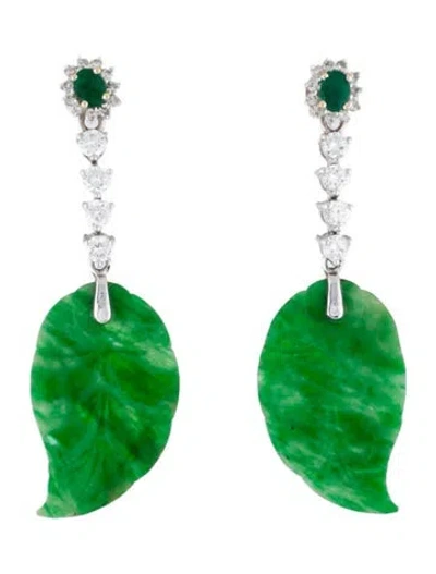 Pre-owned Earrings 18k Emerald, Jadeite, & Diamond Convertible Drop  In Multi