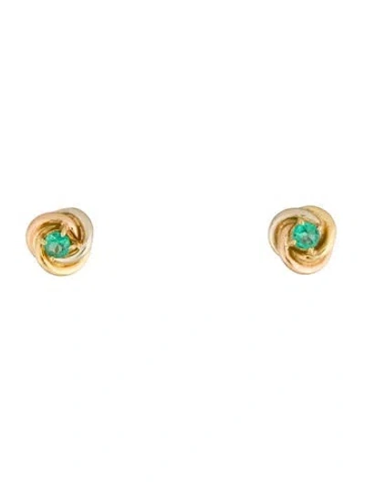 Pre-owned Earrings 18k Emerald Knot Stud  In Multi