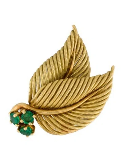 Pre-owned Earrings 18k Emerald Leaf Single Clip-on Earring In Multi