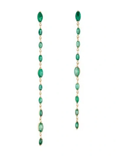 Pre-owned Earrings 18k Emerald Line Drop  In Multi