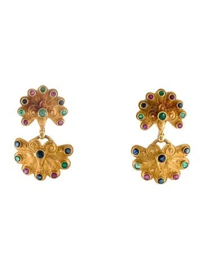 Pre-owned Earrings 18k Emerald, Sapphire & Ruby Earclips In Multi