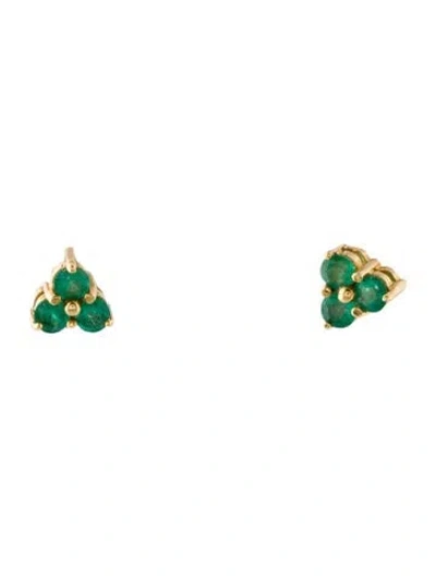 Pre-owned Earrings 18k Emerald Stud  In Multi