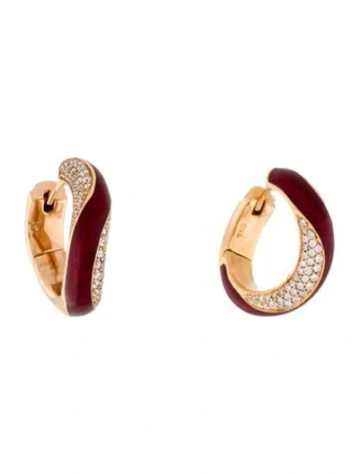 Pre-owned Earrings 18k Enamel & Diamond Hoop  In Multi