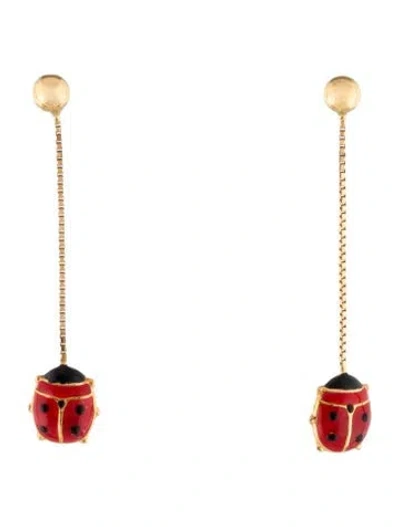 Pre-owned Earrings 18k Enamel Ladybug Drop  In Multi