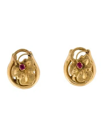 Pre-owned Earrings 18k Garnet Doublet Clip-on  In Multi