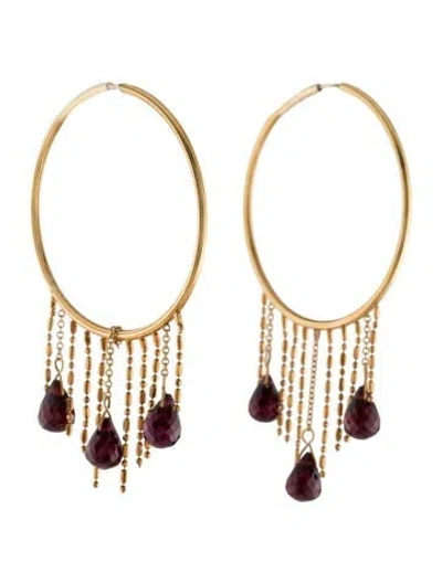 Pre-owned Earrings 18k Garnet Hoop  In Multi