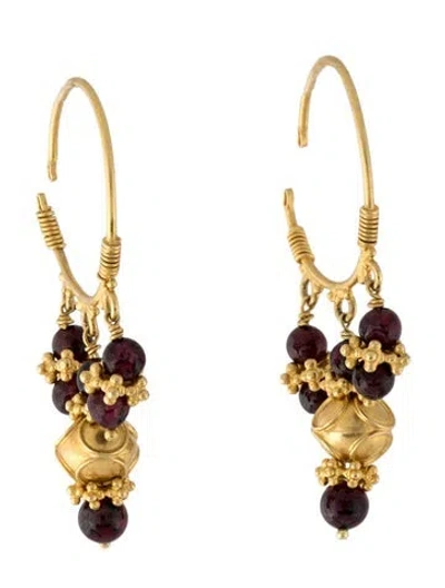 Pre-owned Earrings 18k Garnet Hoop  In Multi