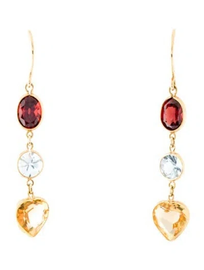 Pre-owned Earrings 18k Garnet, Topaz & Citrine Drop  In Multi