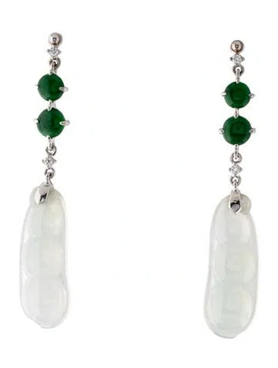 Pre-owned Earrings 18k Jadeite & Diamond Drop  In Multi