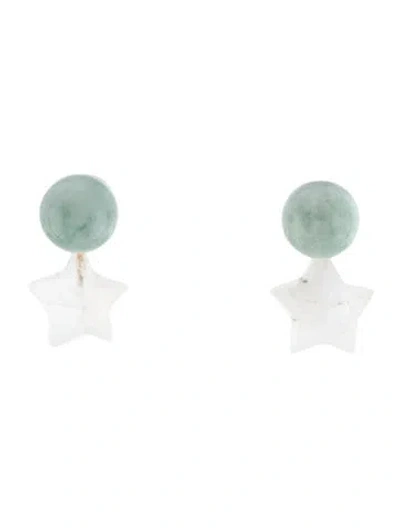 Pre-owned Earrings 18k Jadeite & Moonstone Star Drop  In Multi
