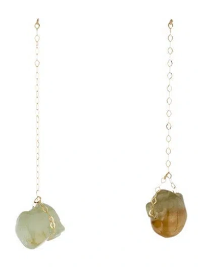 Pre-owned Earrings 18k Jadeite Pig Drop  In Multi