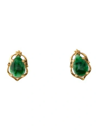 Pre-owned Earrings 18k Jadeite Stud  In Multi