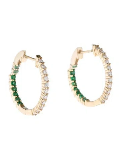 Pre-owned Earrings 18k Lab-grown Diamond & Emerald Inside-outside Hoop  In Multi