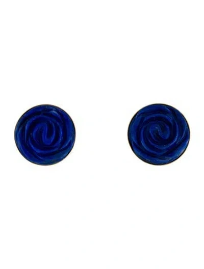 Pre-owned Earrings 18k Lapis Lazuli Flower Earclips In Multi