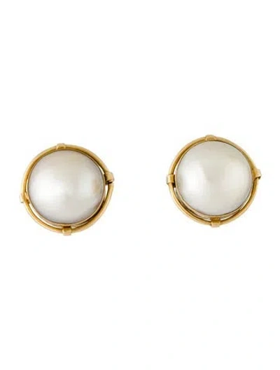 Pre-owned Earrings 18k Mabe Pearl Stud  In Multi