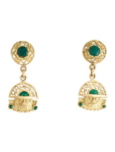 Pre-owned Earrings 18k Malachite & Chrysocolla Drop  In Multi