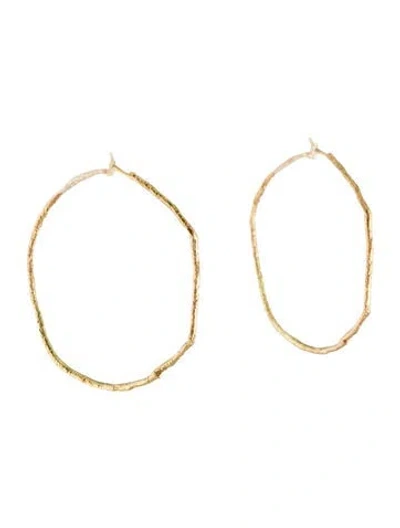 Pre-owned Earrings 18k Misshapen Textured Hoop  In Multi