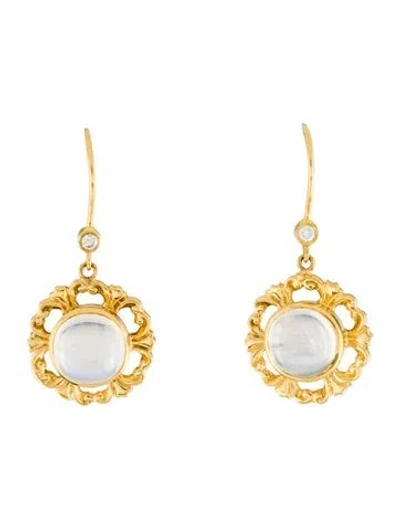 Pre-owned Earrings 18k Moonstone & Diamond Drop  In Multi