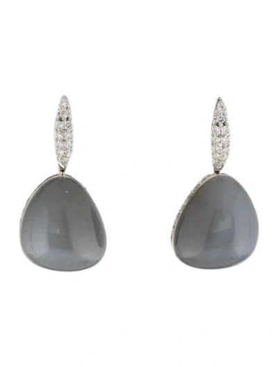 Pre-owned Earrings 18k Moonstone & Diamond Drop  In Multi