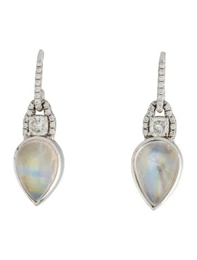 Pre-owned Earrings 18k Moonstone Labradorite & Diamond Drop  In Multi