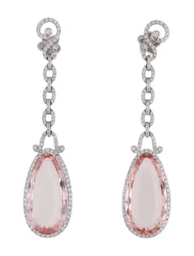 Pre-owned Earrings 18k Morganite & 2.07ctw Diamond Drop  In Multi
