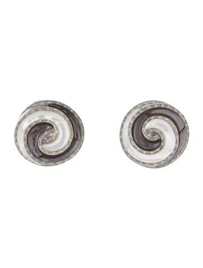 Pre-owned Earrings 18k Mother Of Pearl & 1.26ctw Diamond Earclips In Multi