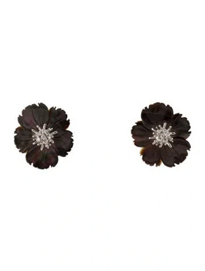 Pre-owned Earrings 18k Mother Of Pearl & Diamond Flower Convertible Earclips In Multi