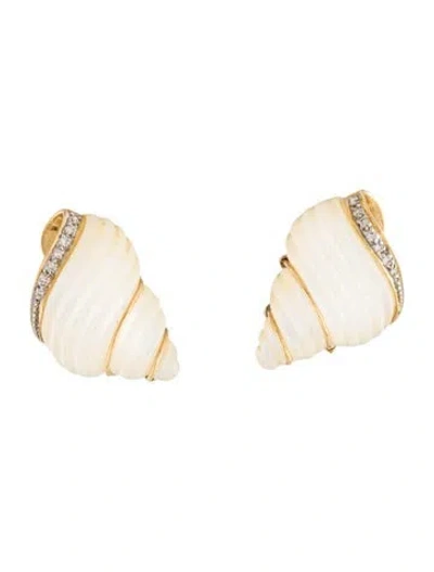 Pre-owned Earrings 18k Mother Of Pearl & Diamond Seashell Earclip  In Multi