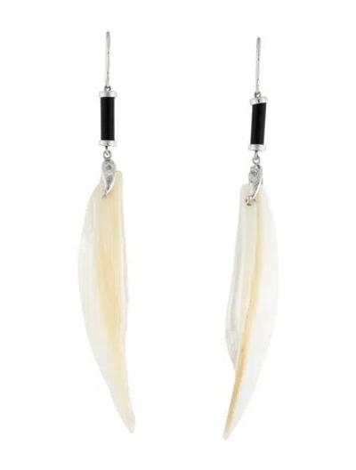 Pre-owned Earrings 18k Mother Of Pearl, Onyx & Diamond Chandelier  In Multi
