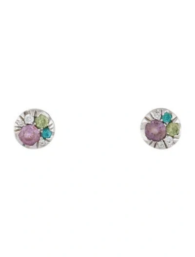 Pre-owned Earrings 18k Multistone & Diamond Stud