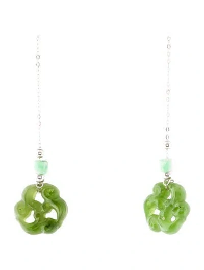 Pre-owned Earrings 18k Nephrite & Jadeite Drop  In Multi